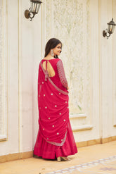 Pink Faux Georgette Readymade Long Gown